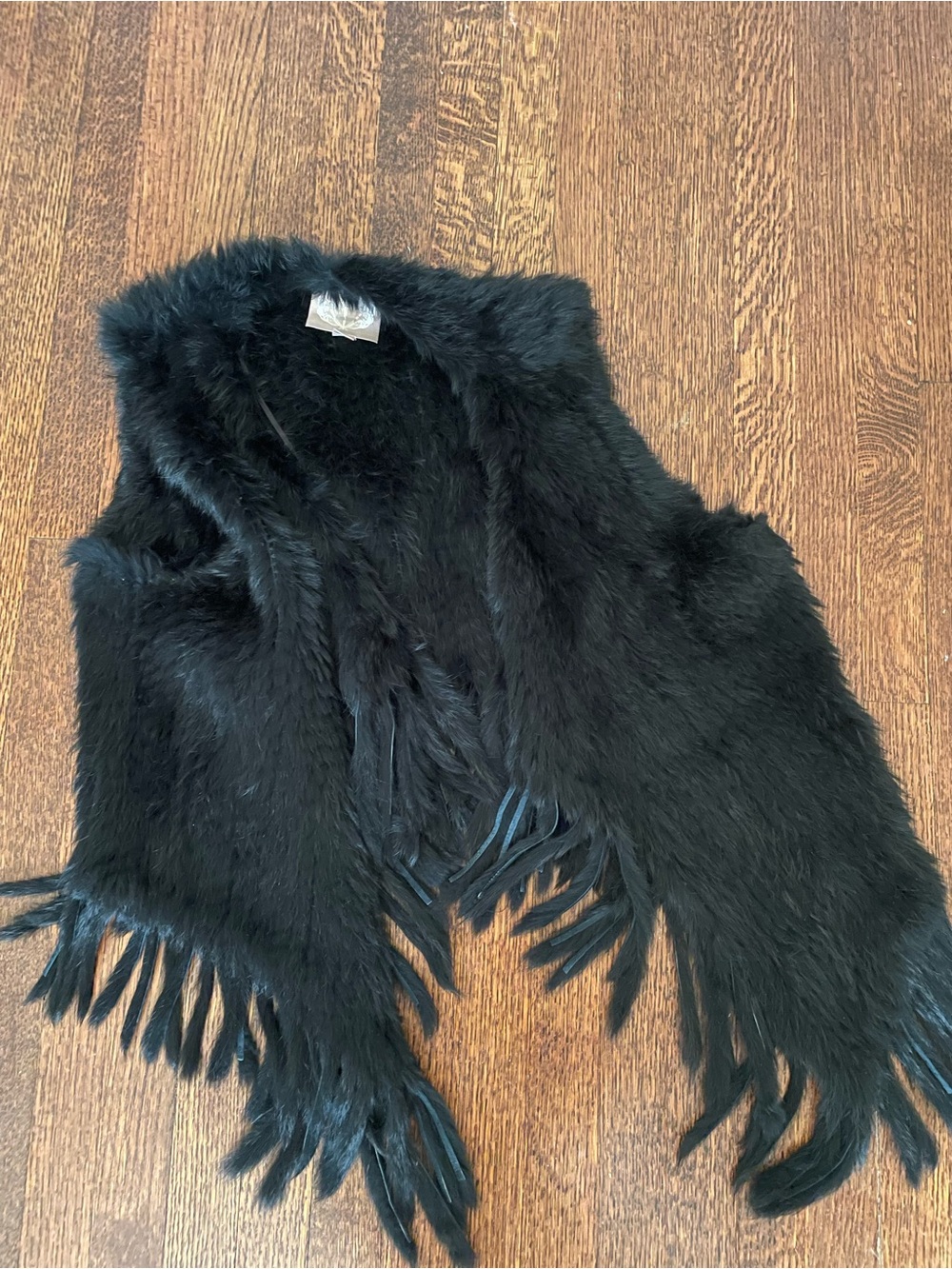 Romeo & Juliet Couture Black Genuine Rabbit Fur Fringe Vest Boho Y2K Medium - Picture 2 of 5